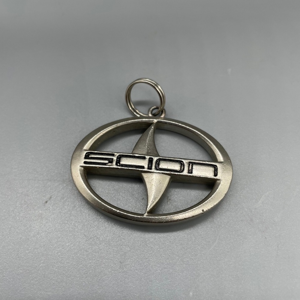 Scion Logo Keychain Pendant Silver Tone Metal Car Enthusiast Key Ring Charm